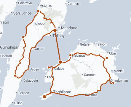 Map outlining a travel route through various locations in Spain, including Toledo, Tías, and Lanzarote, highlighting key destinations and pathways for tourists.